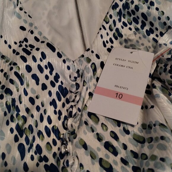 Maison Tara Midi Dress‎ Size 10 Lined Abstract Ruffle Short Sleeve V-Neck Casual - Picture 5 of 7